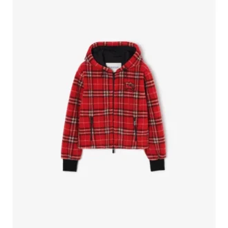 Cropped Check Fleece Hooded Jacket