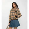 Cropped Check Fleece Hooded Jacket
