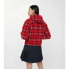 Cropped Check Fleece Hooded Jacket