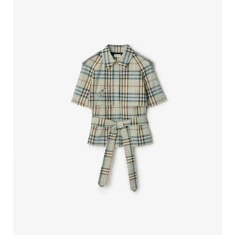 Cropped Check Linen Wool Trench Shirt