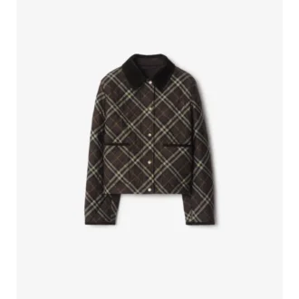 Cropped Check Quilted Cotton Jacket