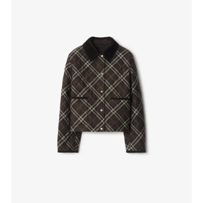 Cropped Check Quilted Cotton Jacket