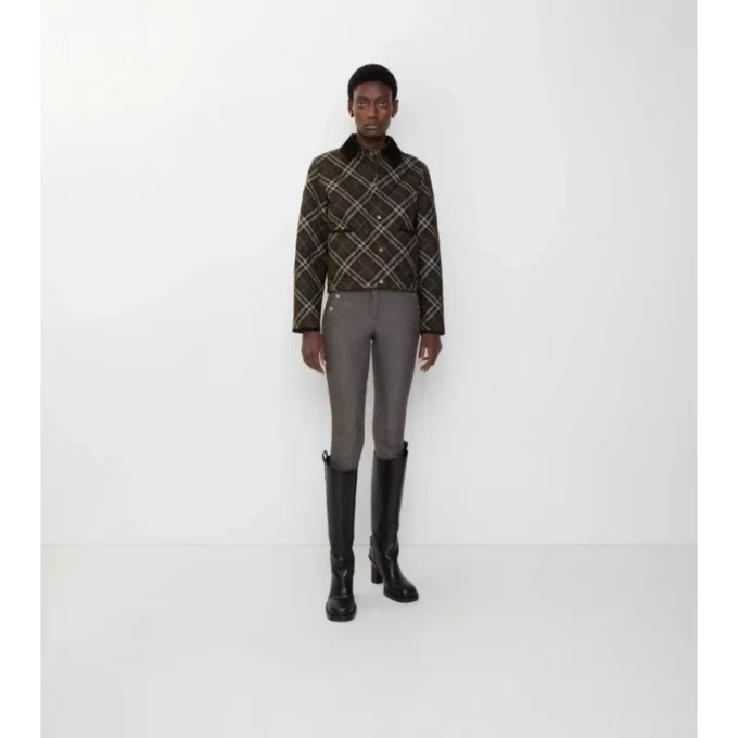 Cropped Check Quilted Cotton Jacket