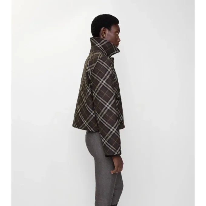 Cropped Check Quilted Cotton Jacket