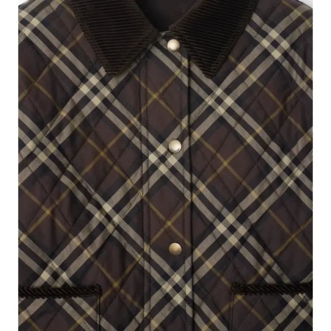 Cropped Check Quilted Cotton Jacket