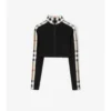Cropped Check Trim Stretch Jersey Zip Top