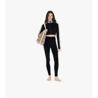 Cropped Check Trim Stretch Jersey Zip Top