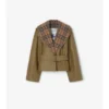 Cropped Cotton Jacket with Check Warmer