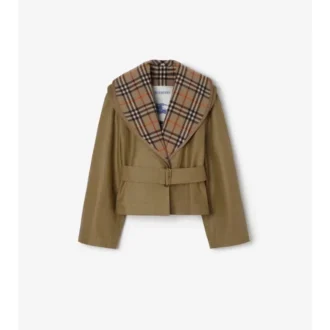 Cropped Cotton Jacket with Check Warmer