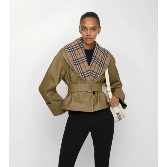 Cropped Cotton Jacket with Check Warmer