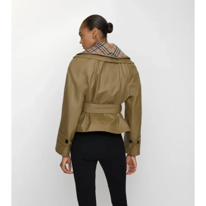 Cropped Cotton Jacket with Check Warmer