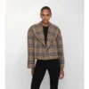 Cropped Cotton Jacket with Check Warmer