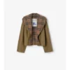 Cropped Cotton Jacket with Check Warmer