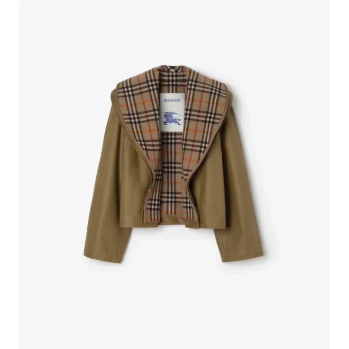 Cropped Cotton Jacket with Check Warmer
