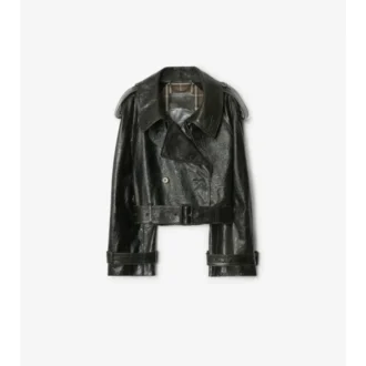 Cropped Embossed Leather Trench Jacket
