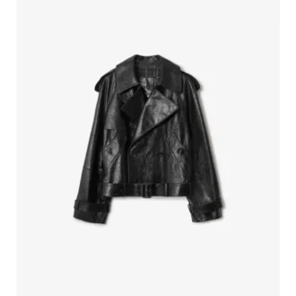 Cropped Embossed Leather Trench Jacket
