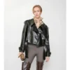 Cropped Embossed Leather Trench Jacket