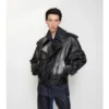 Cropped Embossed Leather Trench Jacket