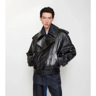 Cropped Embossed Leather Trench Jacket