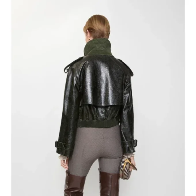 Cropped Embossed Leather Trench Jacket