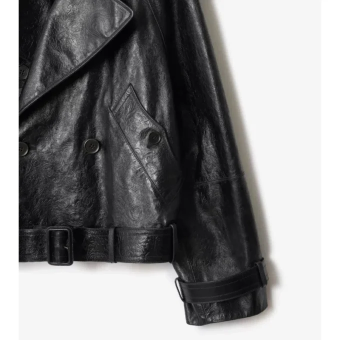 Cropped Embossed Leather Trench Jacket