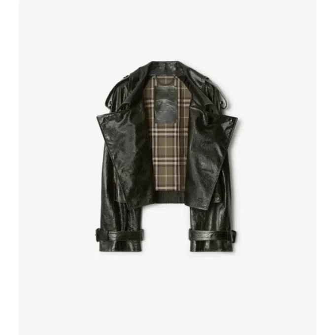 Cropped Embossed Leather Trench Jacket