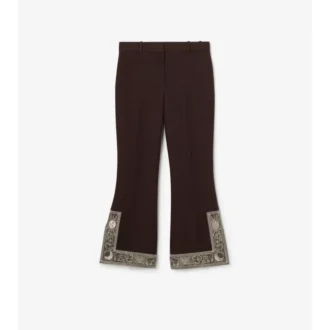 Cropped Embroidered Wool Silk Flared Trousers