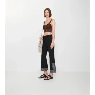 Cropped Embroidered Wool Silk Flared Trousers
