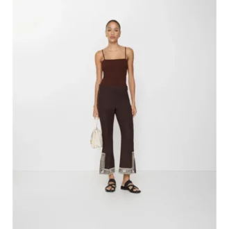 Cropped Embroidered Wool Silk Flared Trousers