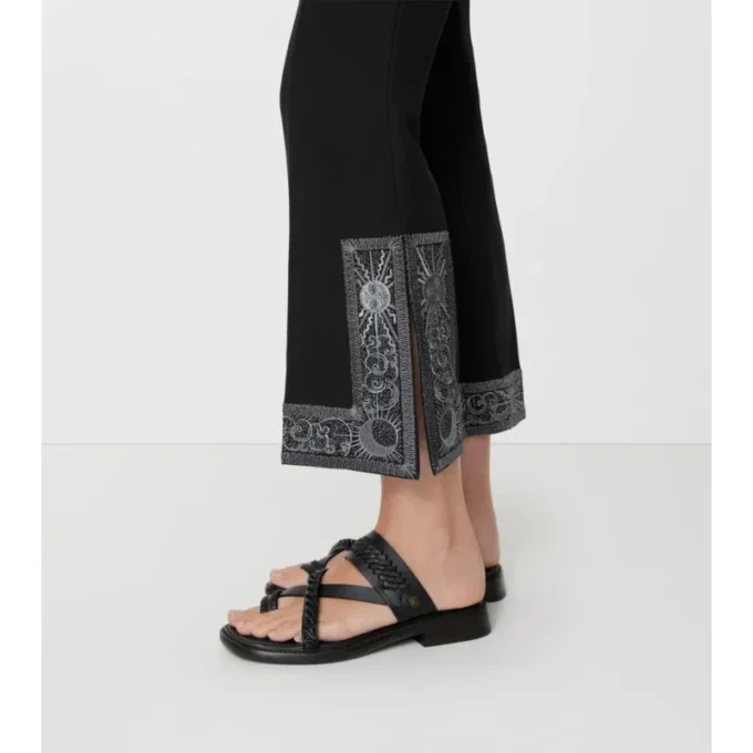 Cropped Embroidered Wool Silk Flared Trousers