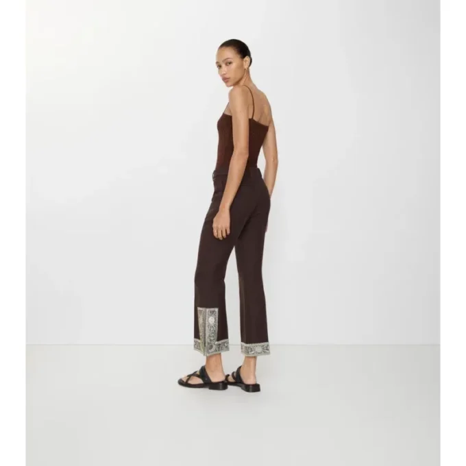 Cropped Embroidered Wool Silk Flared Trousers