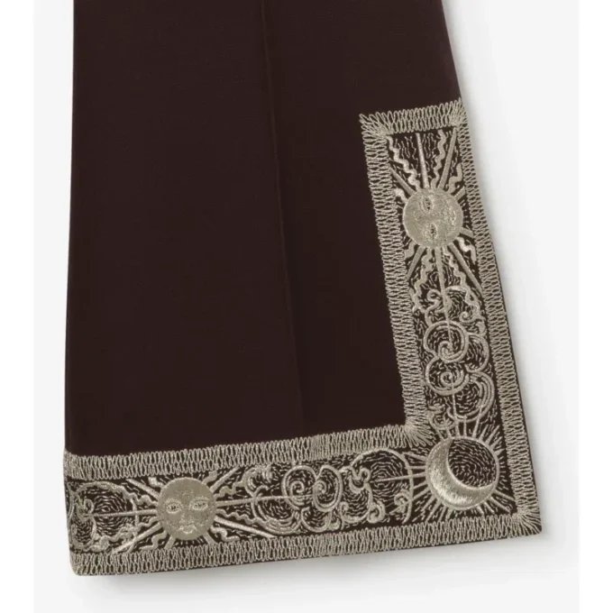 Cropped Embroidered Wool Silk Flared Trousers