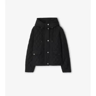 Cropped Quilted Nylon Hooded Jacket