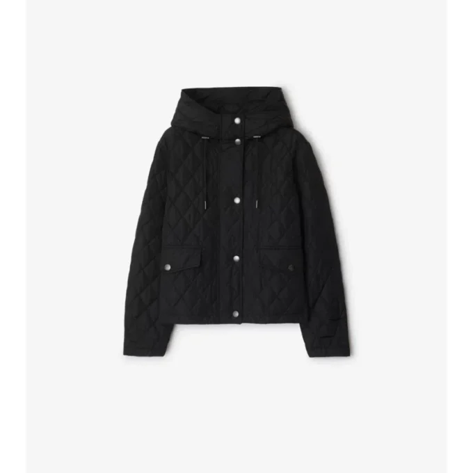 Cropped Quilted Nylon Hooded Jacket