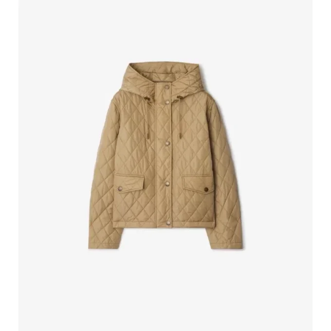 Cropped Quilted Nylon Hooded Jacket