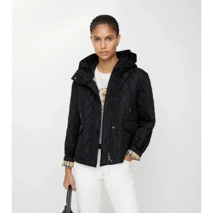 Cropped Quilted Nylon Hooded Jacket