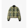 Cropped Reversible Belt Check Nylon Jacket