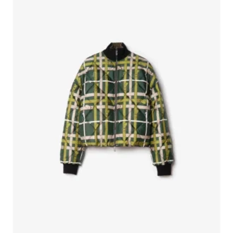 Cropped Reversible Belt Check Nylon Jacket