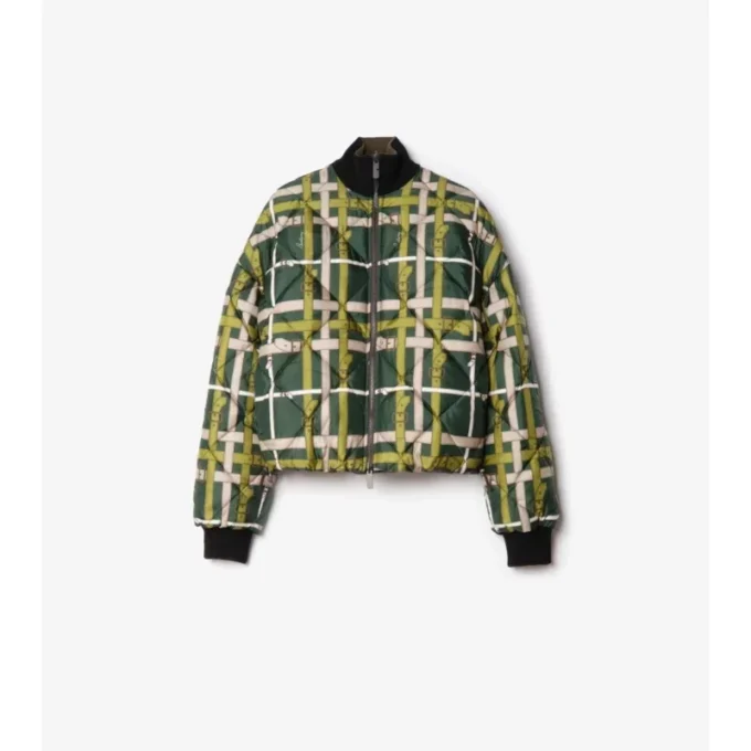 Cropped Reversible Belt Check Nylon Jacket