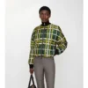 Cropped Reversible Belt Check Nylon Jacket