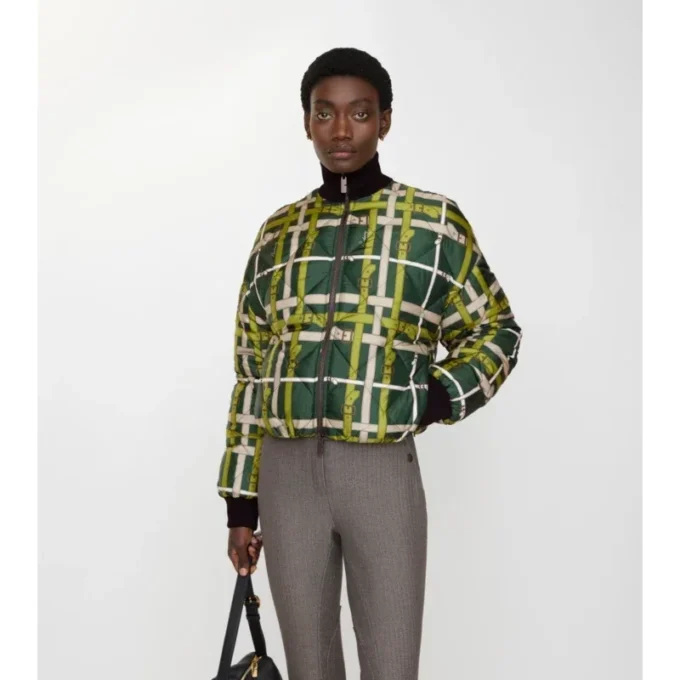 Cropped Reversible Belt Check Nylon Jacket