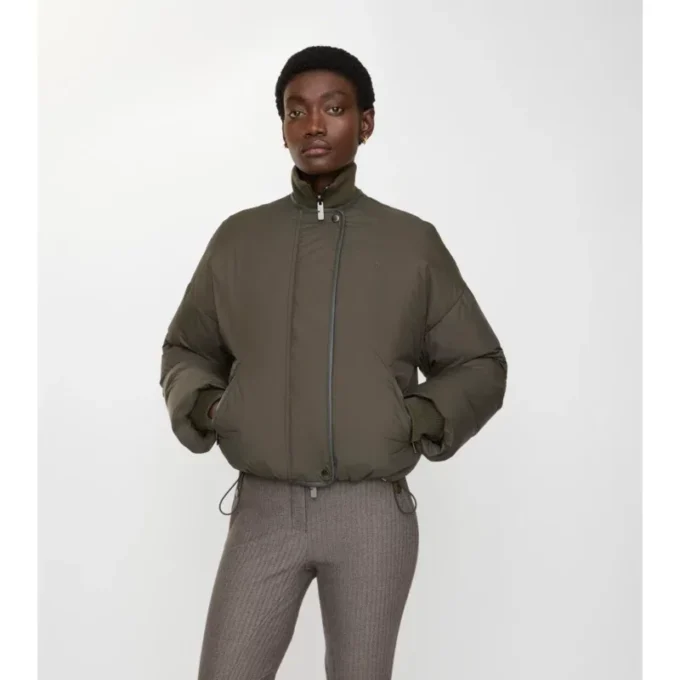 Cropped Reversible Belt Check Nylon Jacket