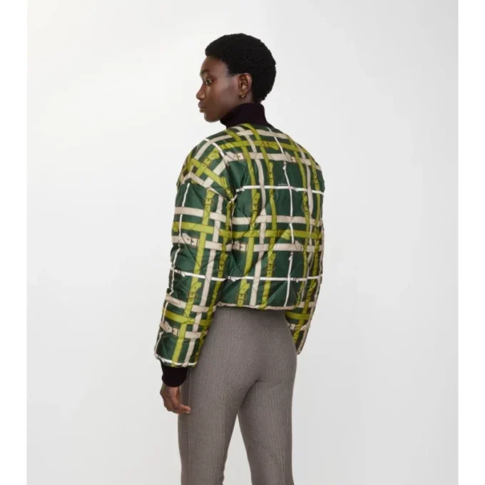 Cropped Reversible Belt Check Nylon Jacket