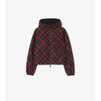 Cropped Reversible Check Hooded Jacket