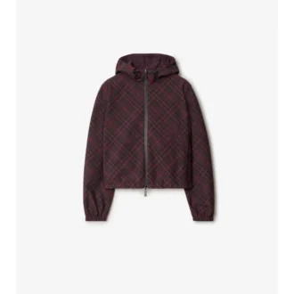 Cropped Reversible Check Hooded Jacket
