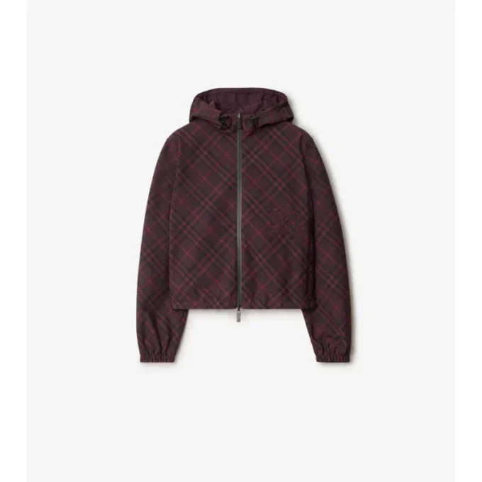 Cropped Reversible Check Hooded Jacket