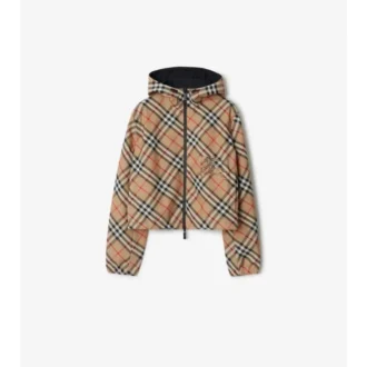 Cropped Reversible Check Hooded Jacket