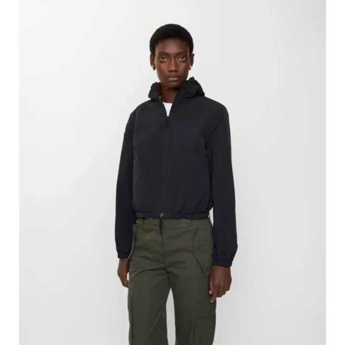 Cropped Reversible Check Hooded Jacket