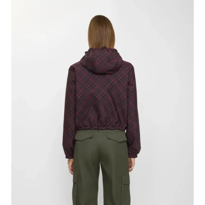 Cropped Reversible Check Hooded Jacket