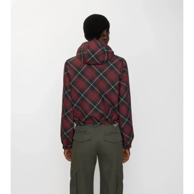 Cropped Reversible Check Hooded Jacket